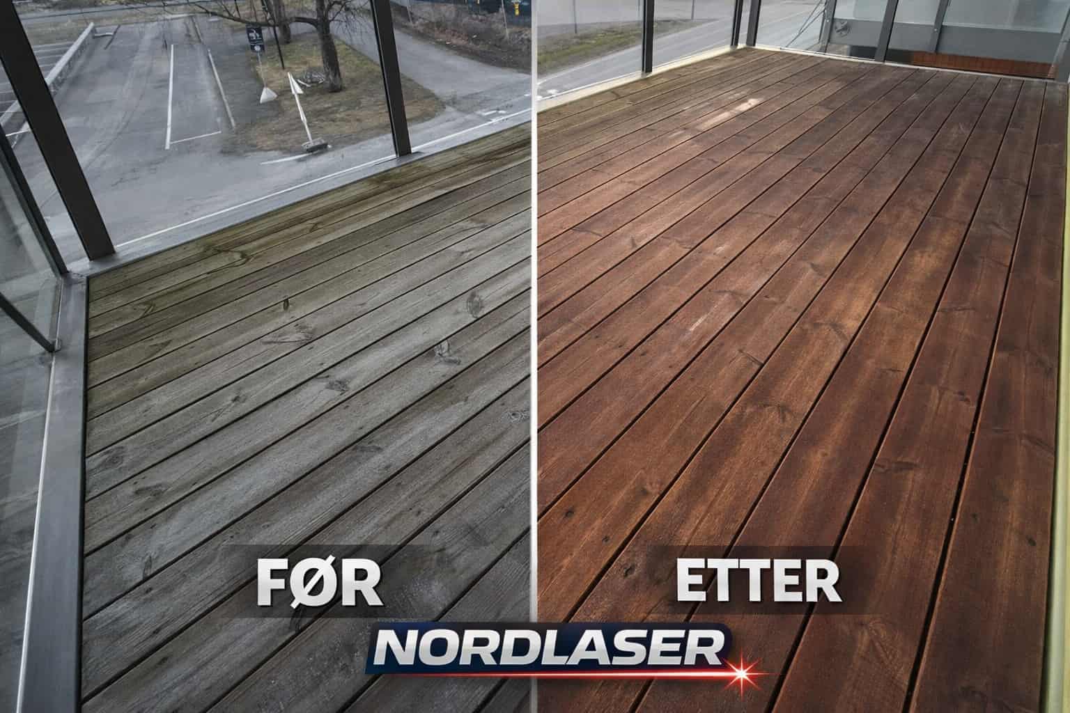 Fjerning av maling fra terrasse med laser – før og etter resultat