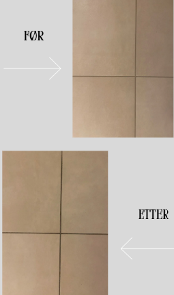 Før og etter laserrengjøring av flisfuger i bad