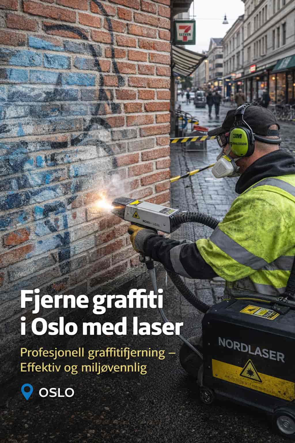Fjerne graffiti i Oslo med laser på betongvegg