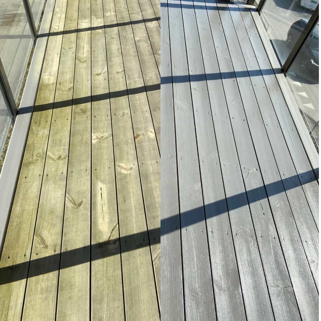 Laserrengjøring av treterrasse i Oslo – før og etter resultat