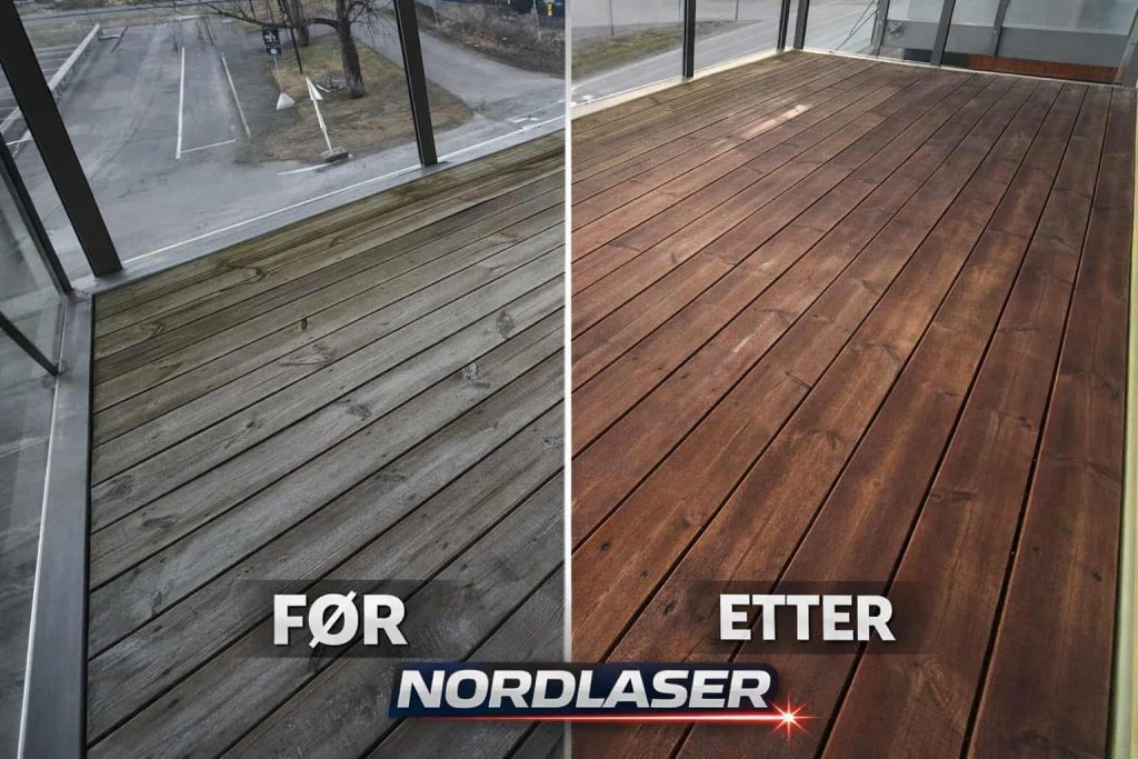Fjerning av maling fra terrasse med laser – før og etter resultat